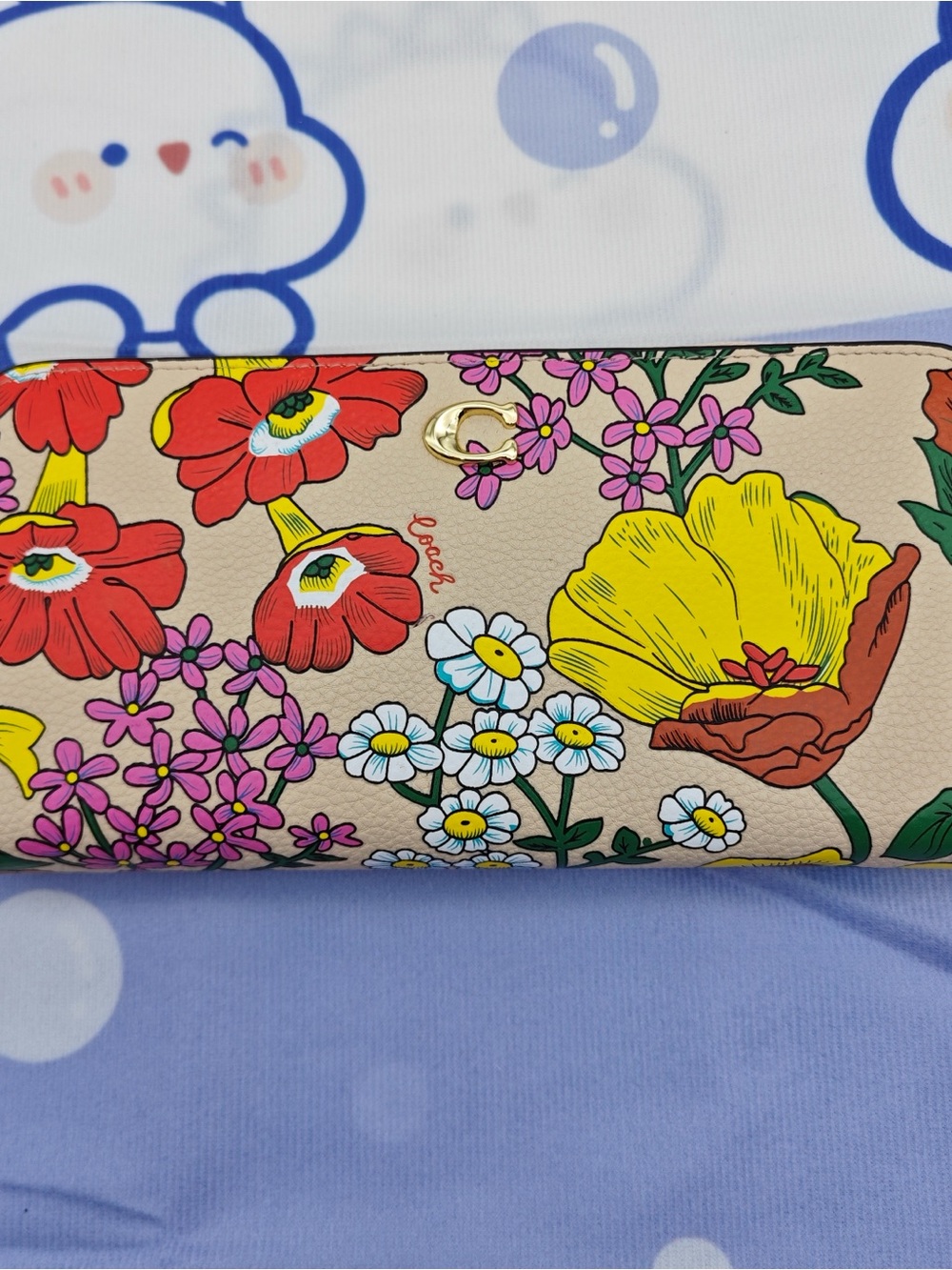 coach Floral Print Leather Clutch — Beige with Multicolor Flowers